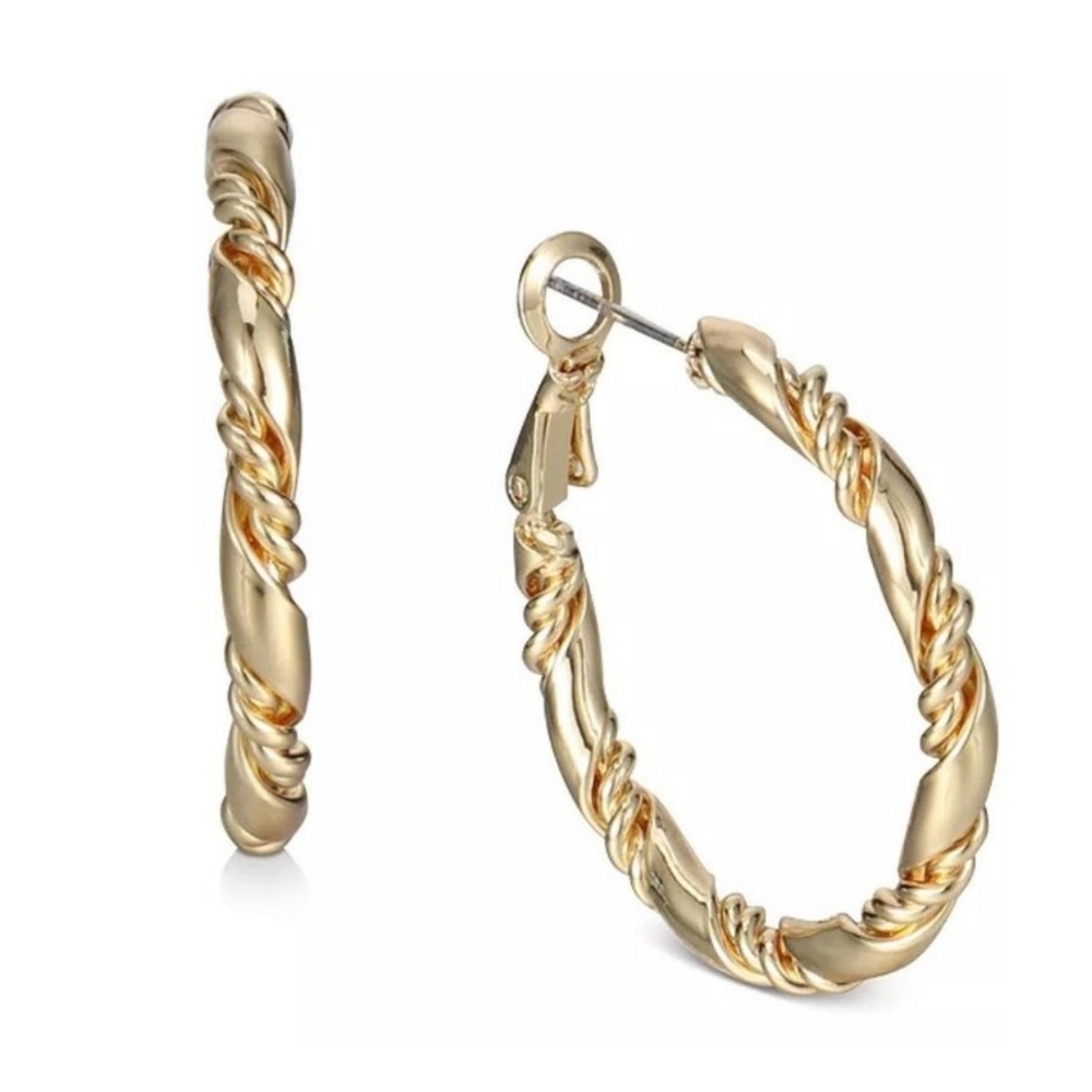 Charter Club Gold Tone Medium Twist Hoop Earrings